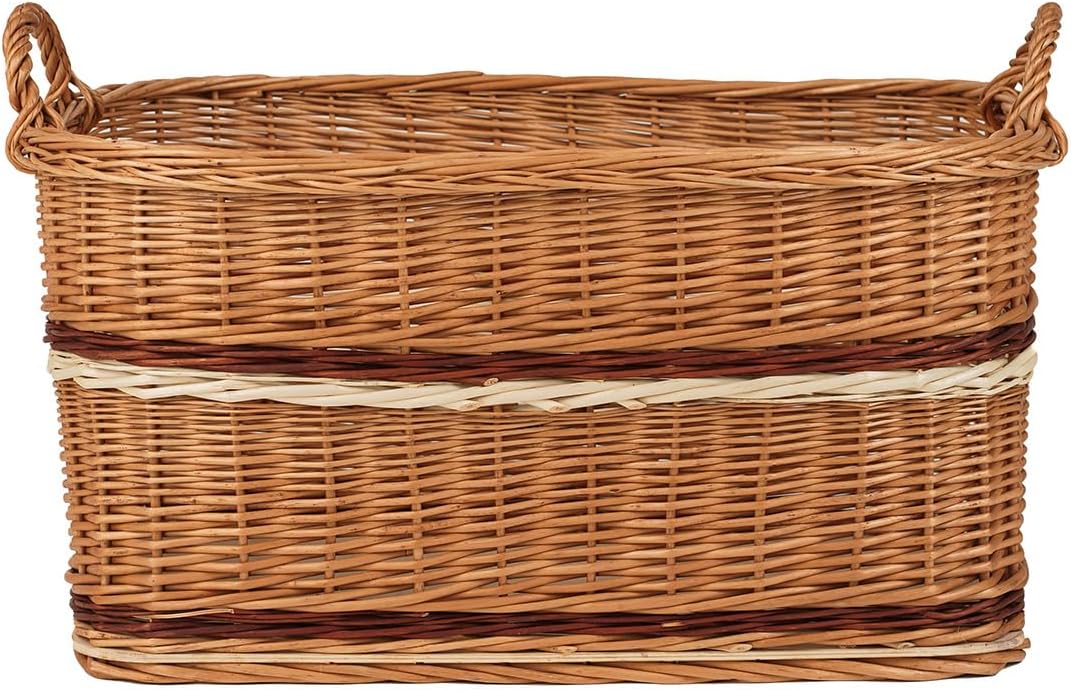 Vollweidener Kaminkorb, Kaminkorb aus Weide, naturfarbiger Weidenkorb für Kaminholz, Kaminkorb mit T