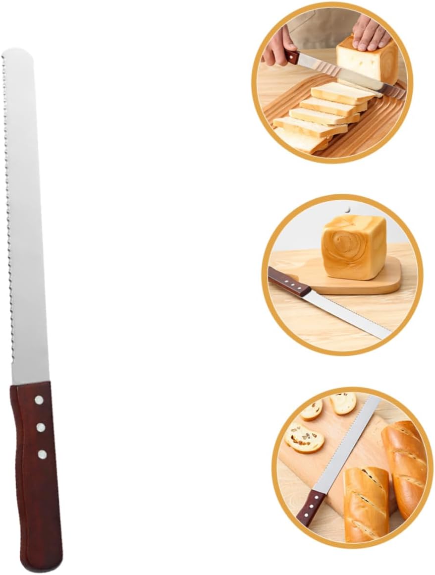 Alipis Brotschneider Holzgriff Edelstahl Toastschneider Küchenmesser für Brot Kuchen Schneidewerkzeu