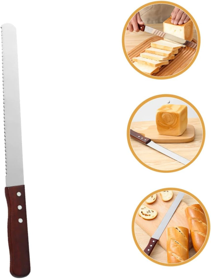 Alipis Brotschneider Holzgriff Edelstahl Toastschneider Küchenmesser für Brot Kuchen Schneidewerkzeu