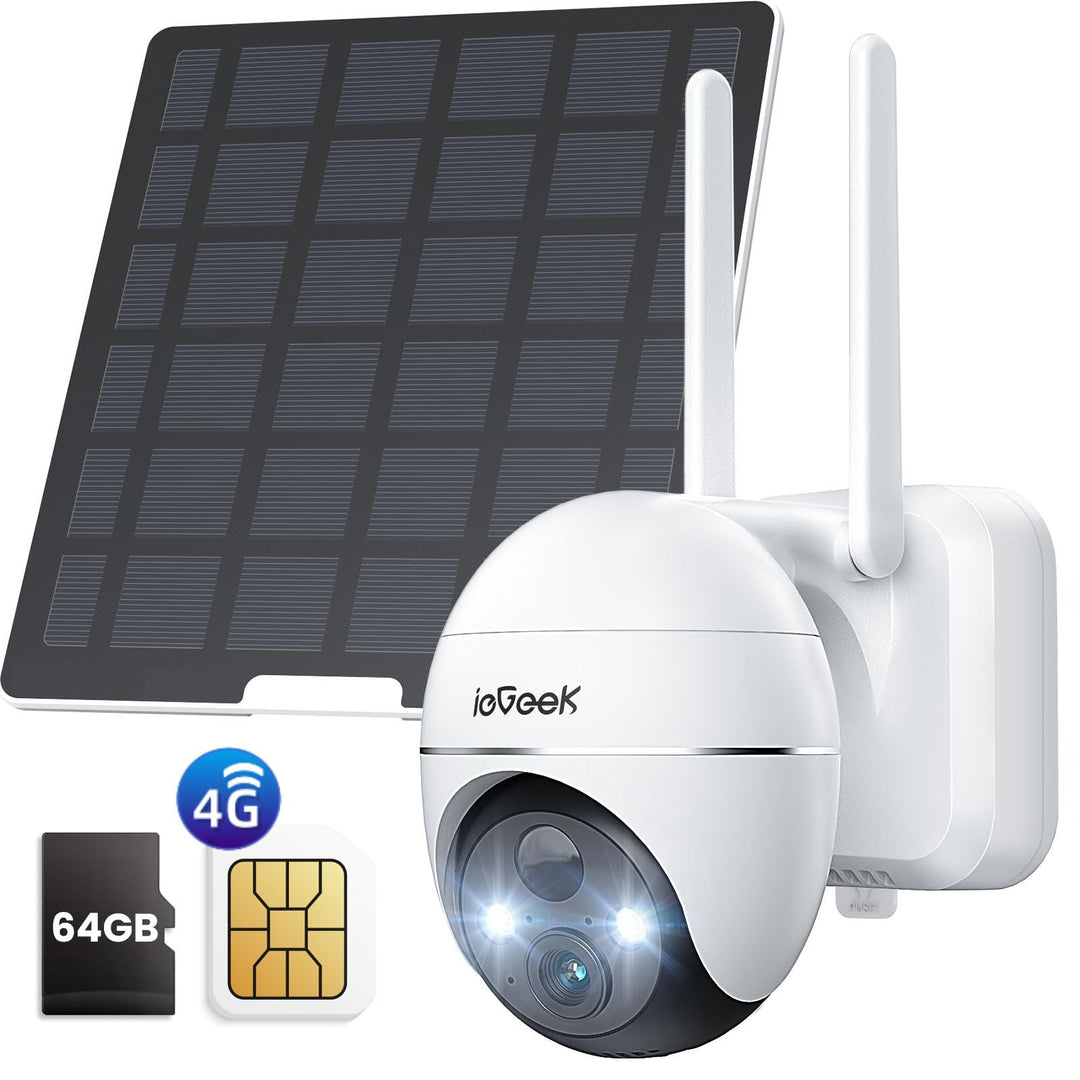 ieGeek 4G LTE Überwachungskamera mit SIM Karte & 64GB Speicherkarte，355°/120° PTZ Kabellos Überwachu