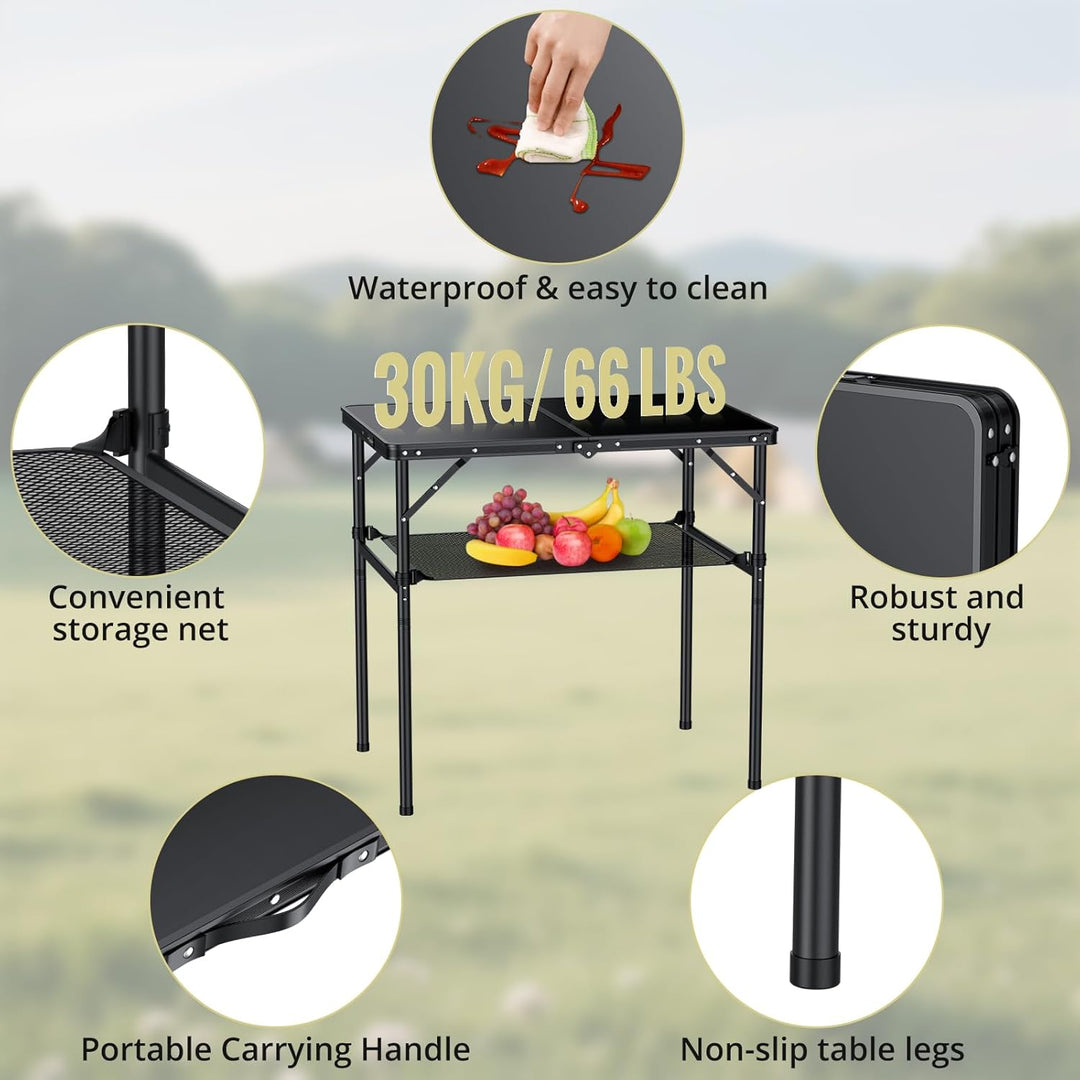 Anbte Campingtisch Klappbar 90x60x74.7cm(LxBxH) Aluminium Rahmen mit 2 Höhen Verstellbar Koffertisch