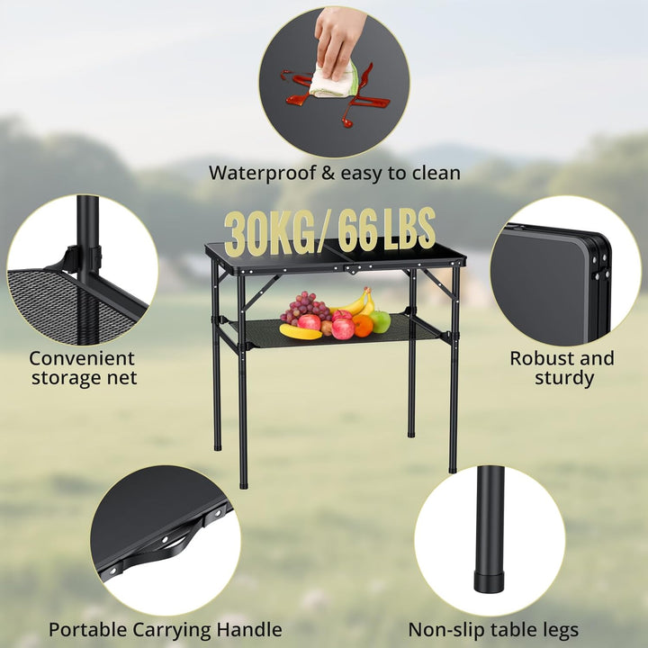 Anbte Campingtisch Klappbar 90x60x74.7cm(LxBxH) Aluminium Rahmen mit 2 Höhen Verstellbar Koffertisch