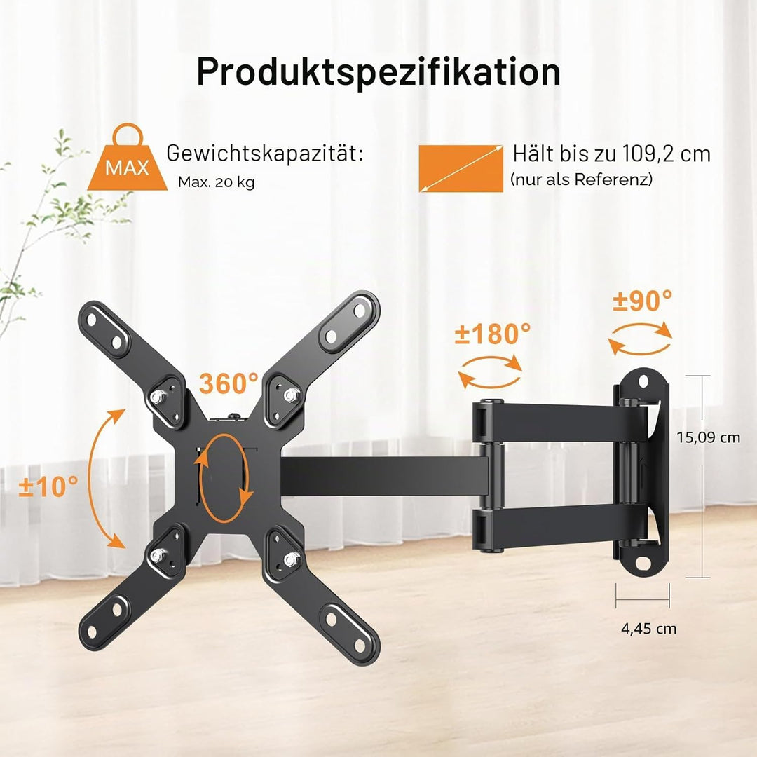 TV-Wandhalterung, schwenkbare TV-Halterung mit Gelenkarm, Neigungsverlängerung, drehbar, für die mei