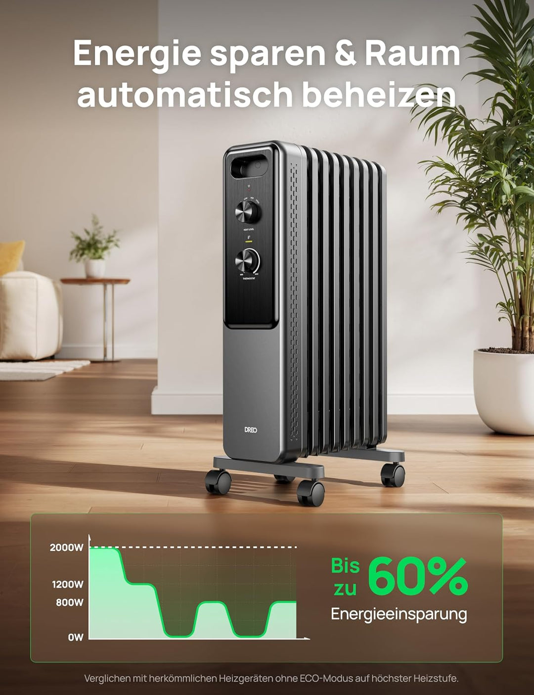 Dreo Ölgefüllter Radiator-Heizkörper mit 9 Rippen, 2000W Leiser Elektrischer Heizstrahler fürs Schla