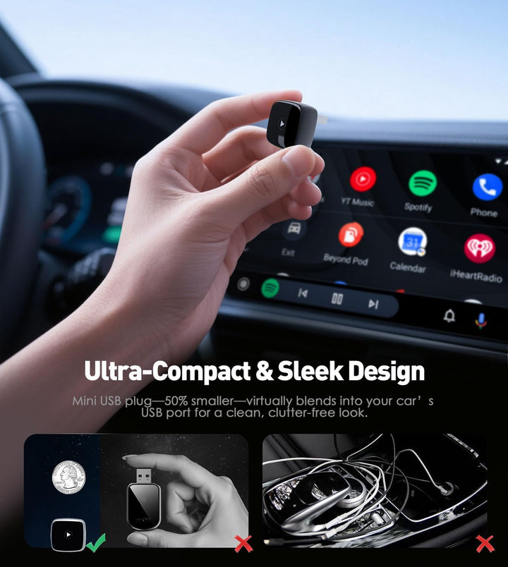 Wireless Carplay & Android Auto Adapter, bodrrcod Metalldesign Mini & Stabiler 2-in-1 Convert Wired