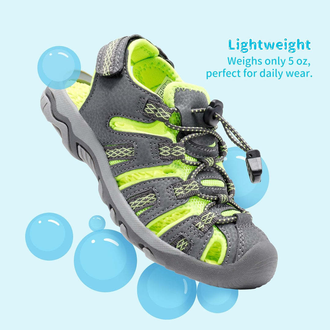 DREAM PAIRS Unisex Kinder 160912-k Sportsandalen 28 EU Grau Neon Grün, 28 EU Grau Neon Grün