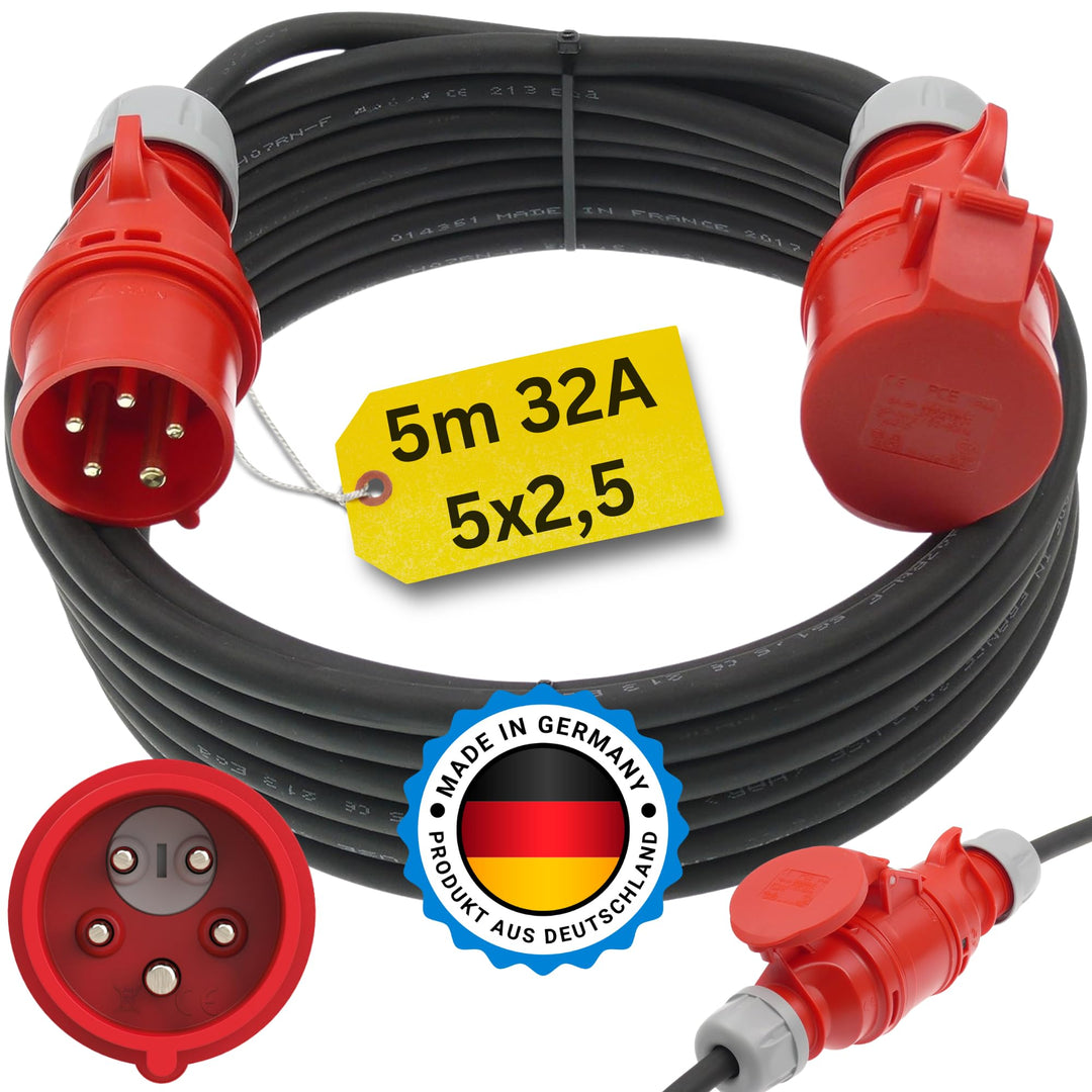 netbote24 maxgo CEE-Starkstromkabel Kraftstromkabel Verlängerungskabel 400V 32A 5m 5P 6h Verlängerun