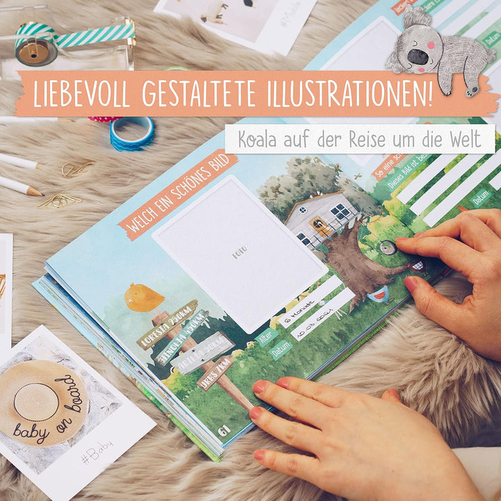 TWIVEE - Babyalbum - Mein erstes Jahr - Mädchen und Jungen - Erinnerungsbuch Baby - Babytagebuch - B