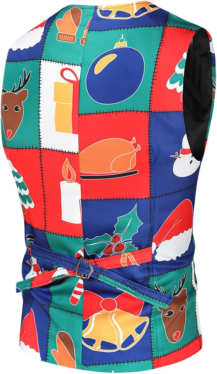Duohropke Herren Weihnachtsanzug 2Teilig Weihnachtsweste Slim Fit Button Verschiedene Weihnachtsmoti
