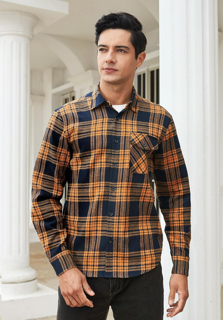 HISDERN Flanellhemd Herren Karierte Hemden Herren Langarm Button Down Baumwolle Holzfällerhemd Regul