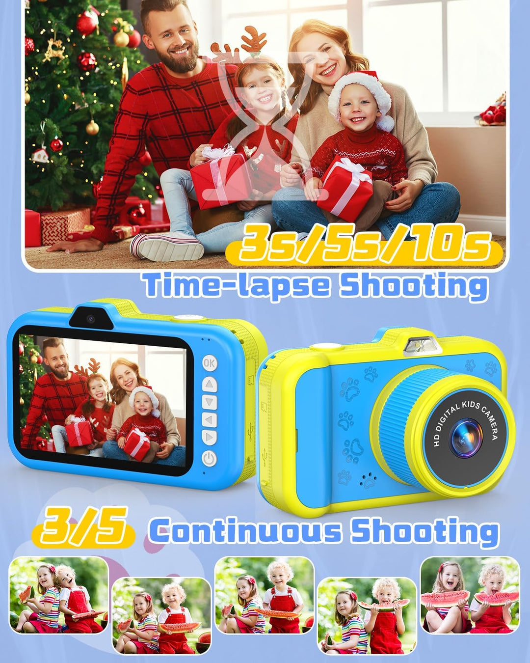 Kinderkamera, 3,5" Grossbildschirm 48MP 1080P Digitalkamera Kinder mit 360° Drehbares Zoomobjektiv L