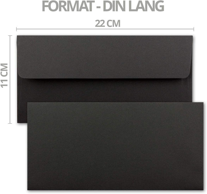 700x Kraftpapier Umschläge DIN Lang - Schwarz ÖKO - Haftklebung 11 x 22 cm - 120 g/m² breite Lasche