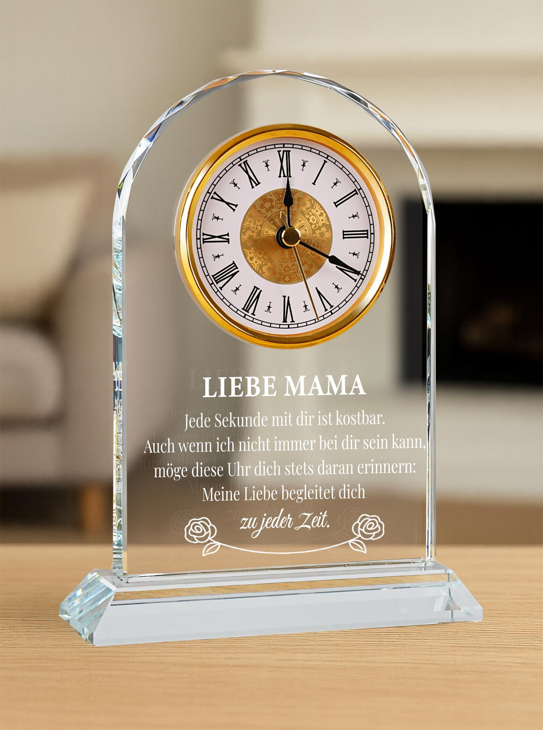 Geschenk für Mama zum Geburtstag & Muttertag – Edle Glasuhr mit Spruch von Tochter & Sohn – Besonder