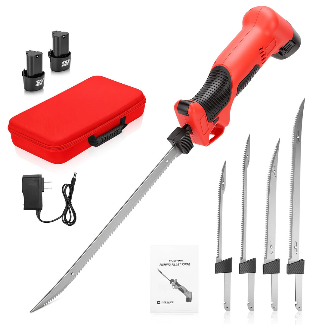 Elektromesser Kabellos Elektrisches Messer Filetiermesser mit 4 Hochkohlenstoffstahl Klingen 26–39cm