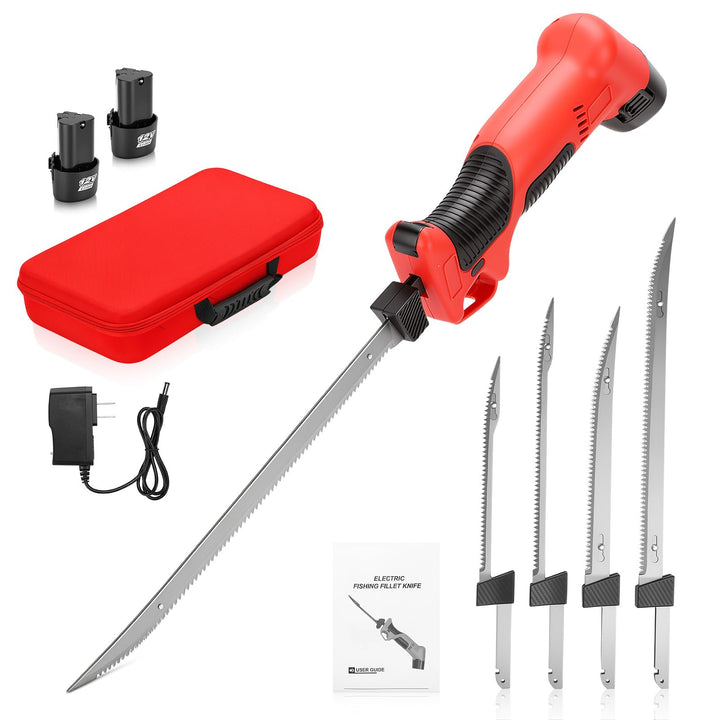 Elektromesser Kabellos Elektrisches Messer Filetiermesser mit 4 Hochkohlenstoffstahl Klingen 26–39cm