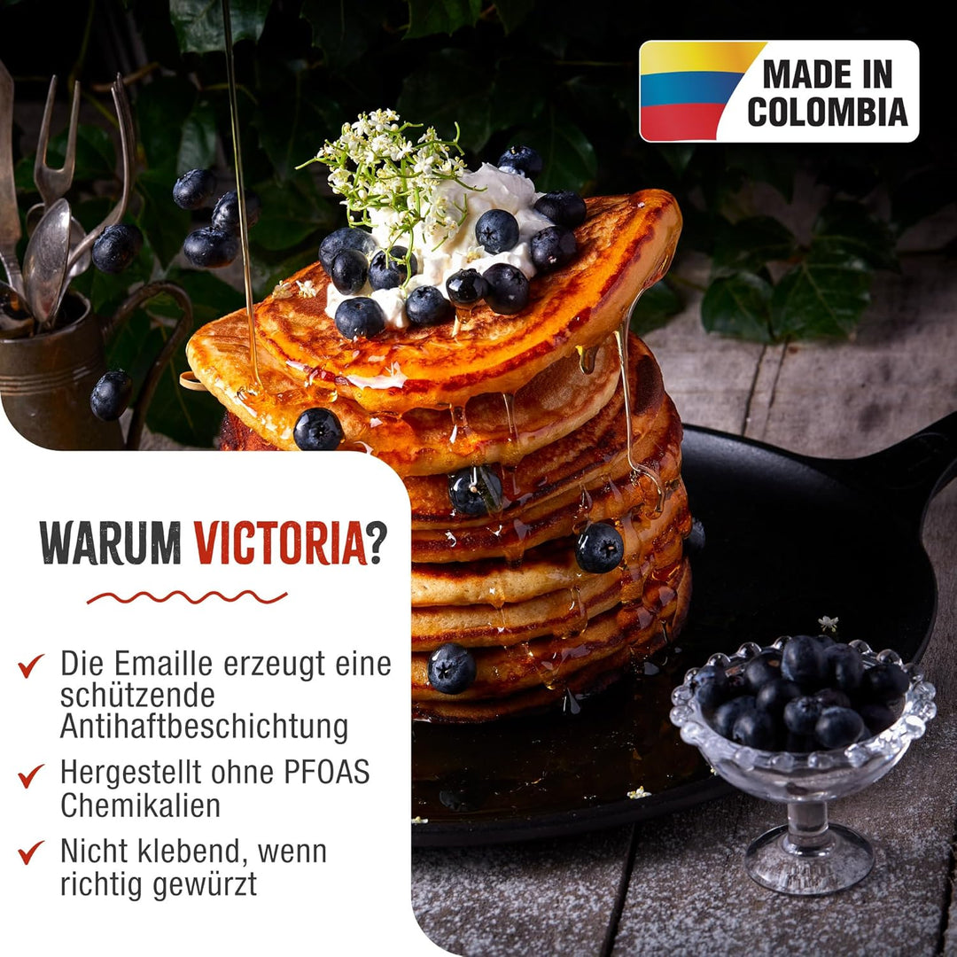 VICTORIA Grillpfanne Emaillierte Gusseisen Comal Pizza-Pfanne 30cm, Omeletts, Induktion, Feuer, Gril