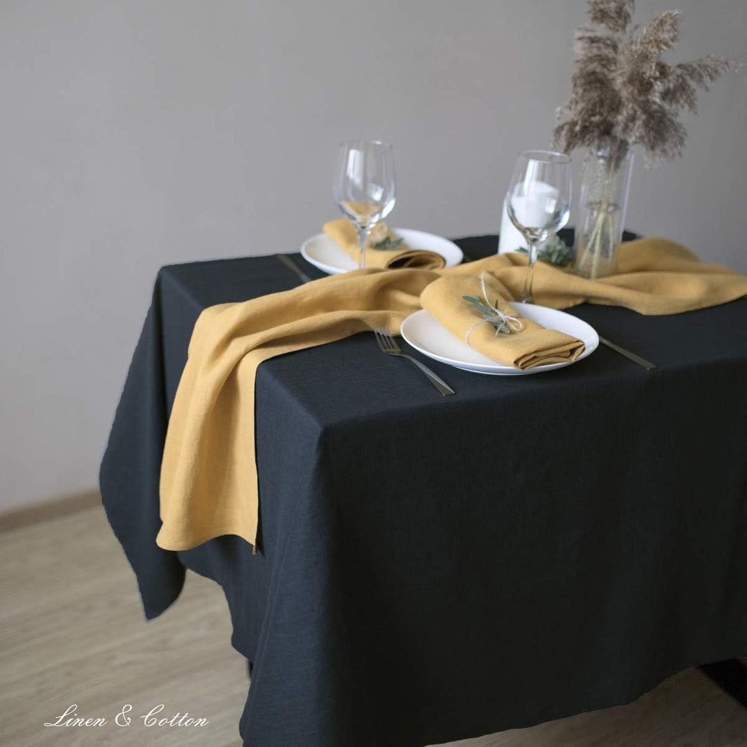 Linen &amp; Cotton Tischdecke Stoff Tischtuch Tischwäsche Hygge -100% Leinen, Schwarz (100 x 140 cm) Mit