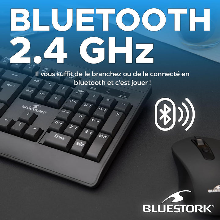 BlueStork - Kabellose Tastatur, wiederaufladbar, kabellose Tastatur mit 12 Tasten, Multimedia, ergon