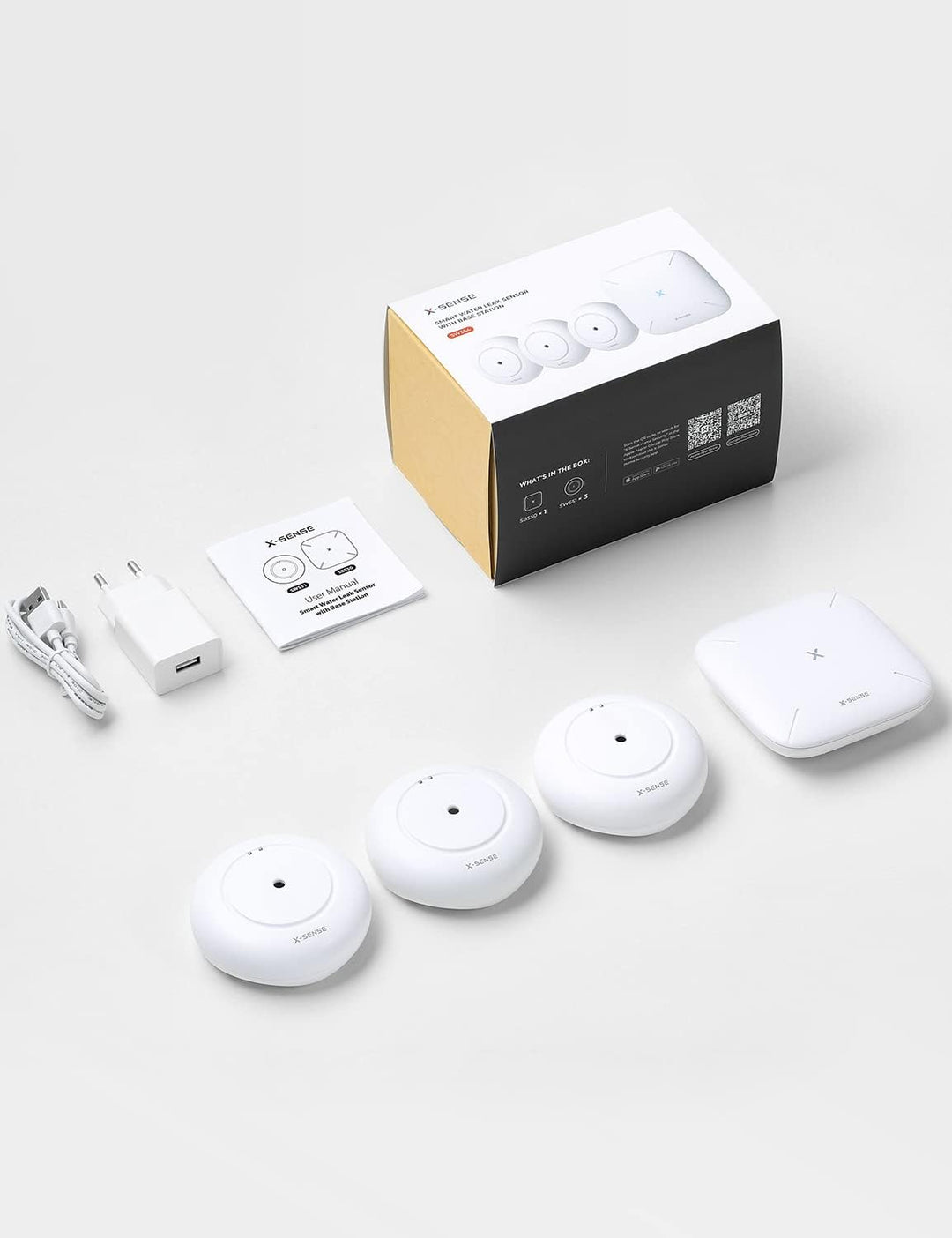 X-Sense Smart Wassermelder mit Batterie, WLAN Wassersensor, kompakter Überschwemmungssensor mit Eins