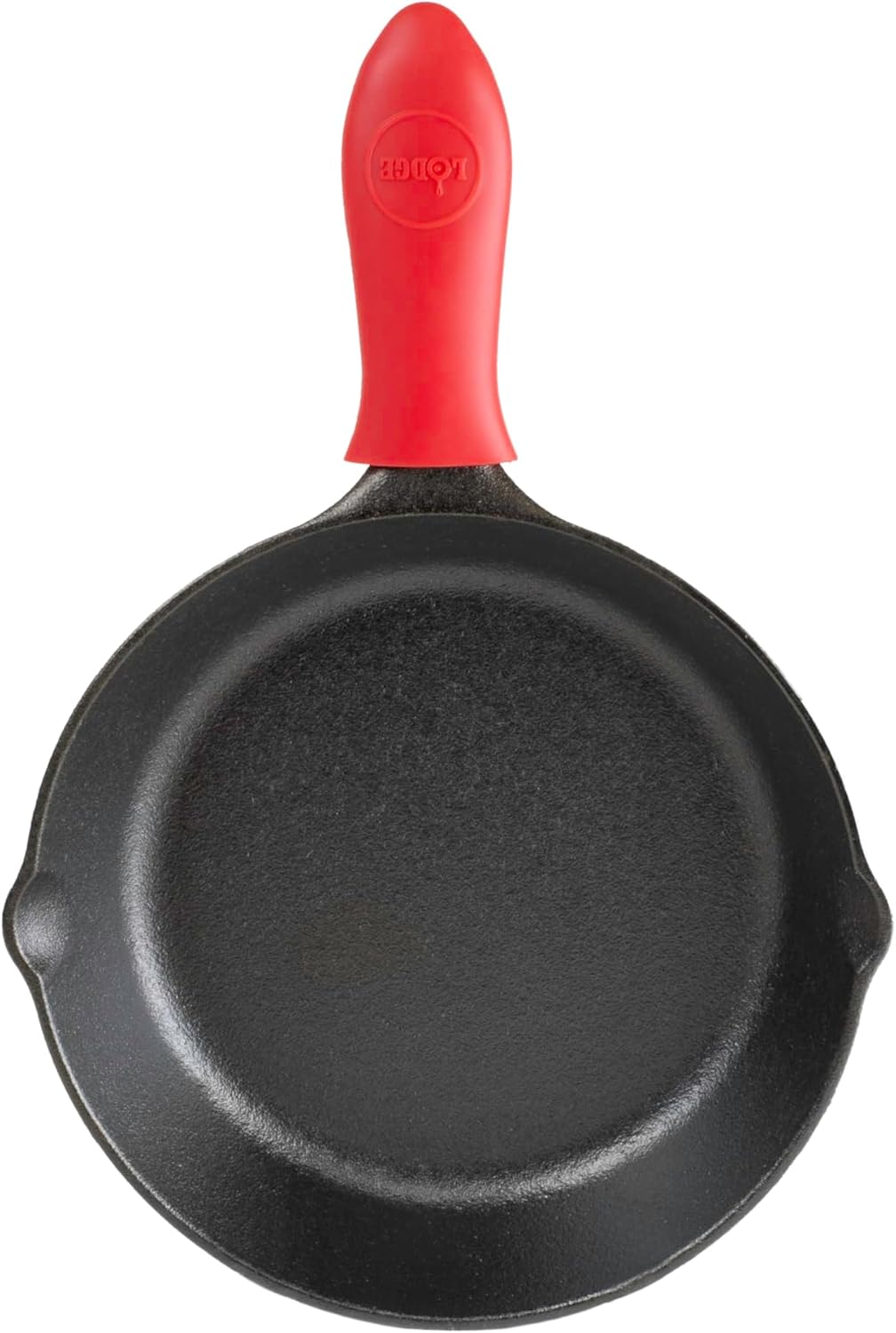 Lodge L5SK3ASHHM41B 20,3 cm Bratpfanne mit rotem Mini-Griff aus Silikon, Gusseisen, schwarz, 8 inche