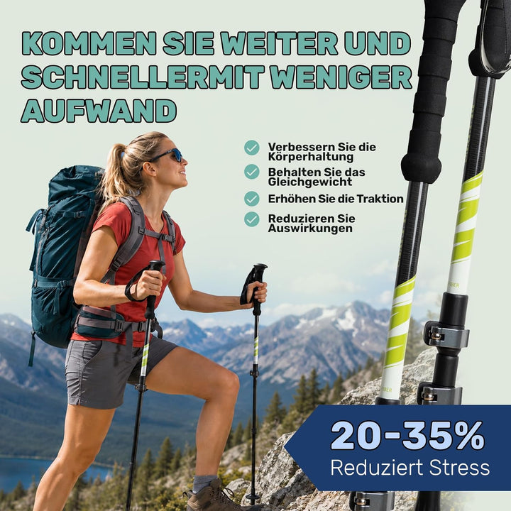 Carbon Trekkingstöcke 2er Set – Nordic Walking Stöcke Damen Herren, Wanderstöcke Teleskop Faltbar, U