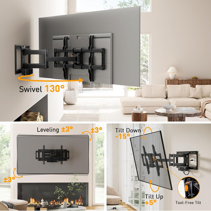 Perlegear TV Wandhalterung PGLF18 mit 822mm Langem Arm & PGLF11 TV Wandhalterung mit Steckdosenleist