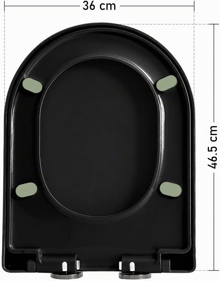 Toilettendeckel D-Form Schwarz 46,5x36cm, WC Sitz Eckig Modern mit Verstellbaren Scharnieren, Klodec