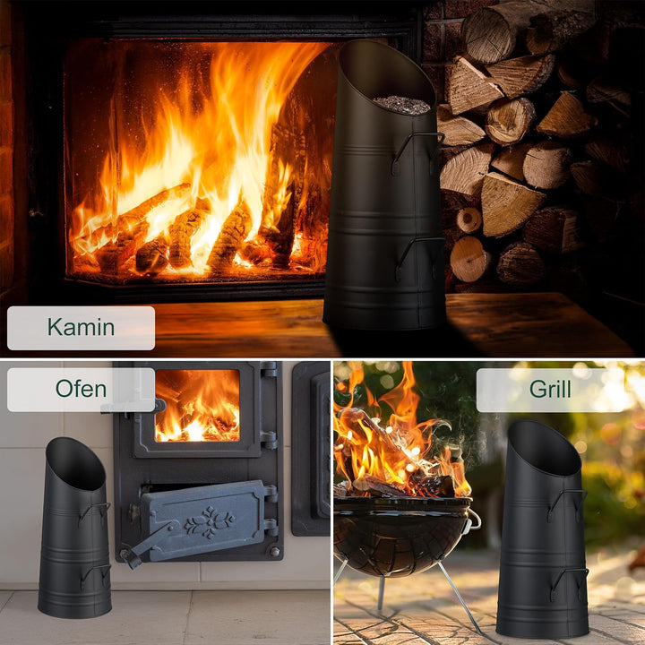 Relaxdays Kohlenschütte, 9 Liter, Eisen, Kohleneimer mit 2 Griffen, Pelletschütte zum Nachfüllen, Ka