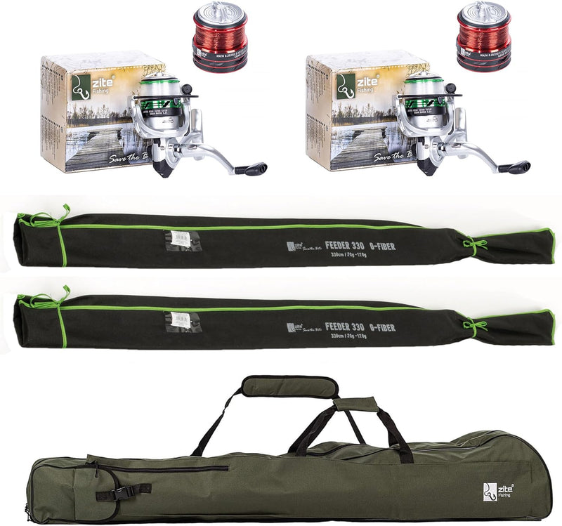 Zite Fishing Angelset Feeder-Angeln / 2 Feederruten 360cm / 2 Angelrollen mit Schnur Bespult + Alu-E