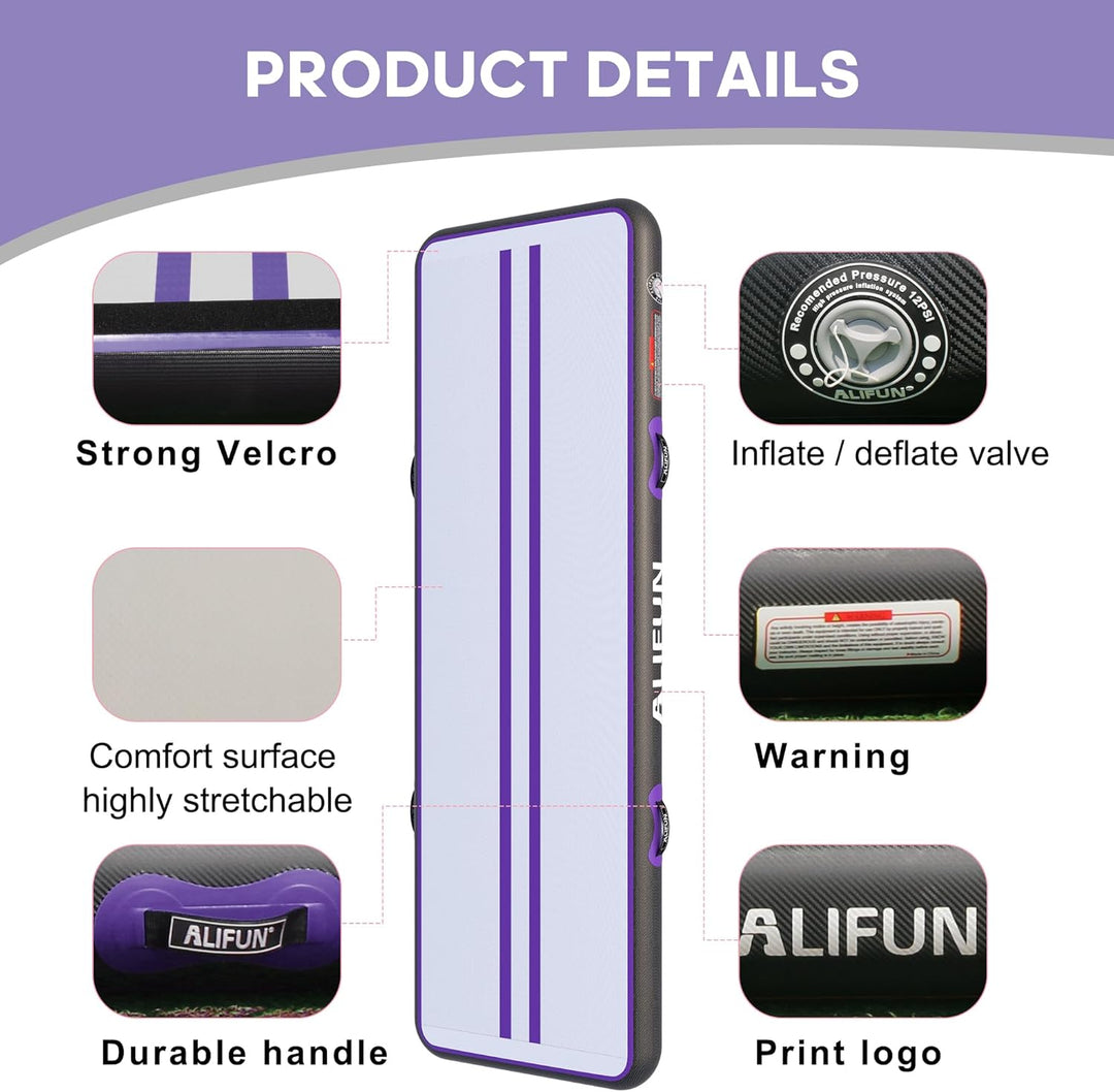 ALIFUN Air Matte Track, 2m/3m/4m/6m Aufblasbar Gymnastikmatte, Turnmatte, Tumbling Matten 10/20cm ho