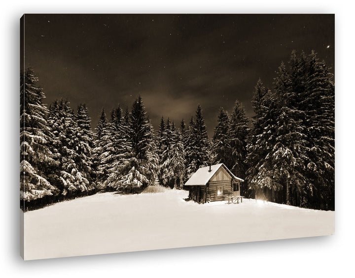 kleine Skihütte auf dem Gipfel Format: 80x60 Effekt: Sepia als Leinwandbild, Motiv fertig gerahmt au