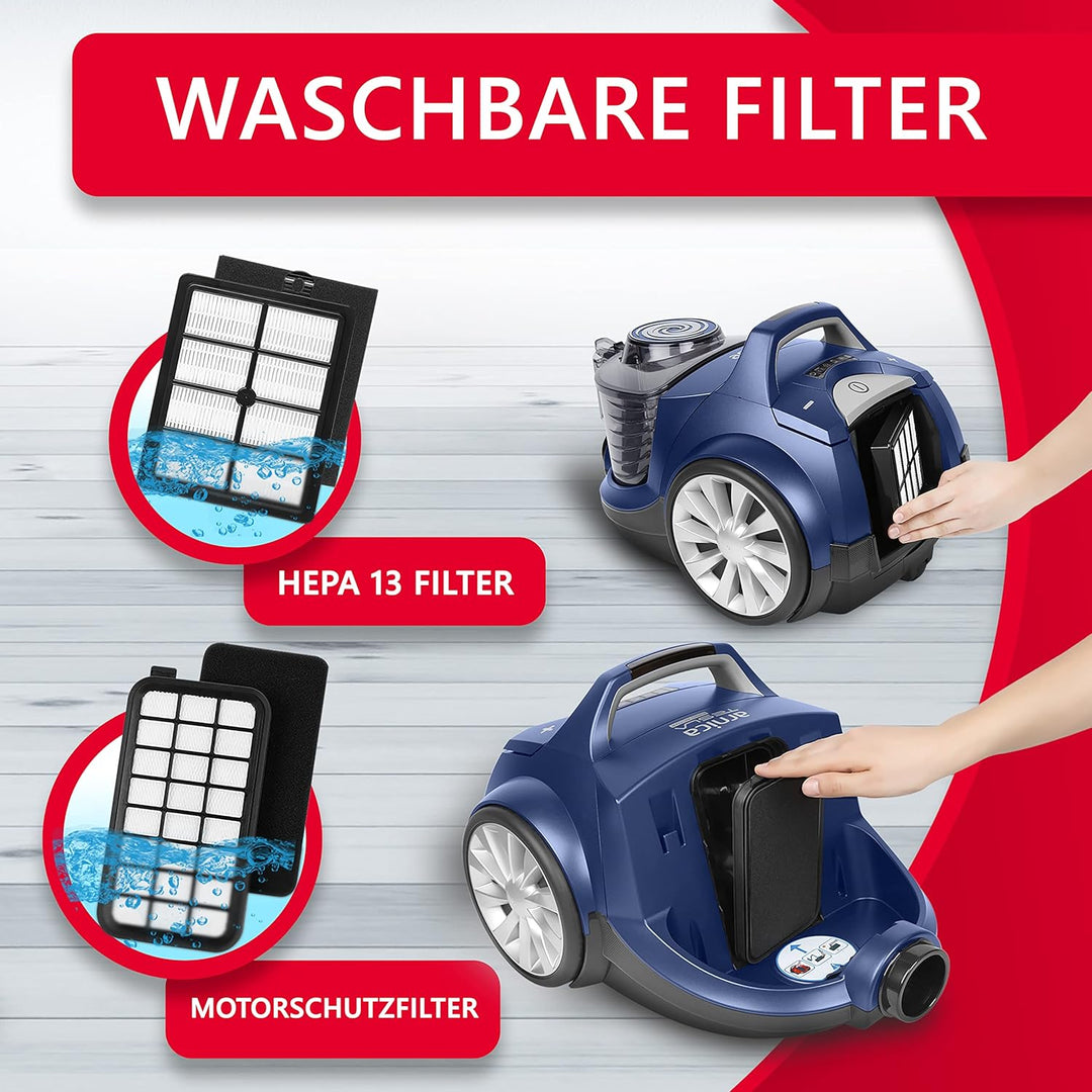 arnica - Staubsauger beutellos 750 Watt I 70dB I 5 Düsen Ideal für Tier-Haare I 3 Liter I HEPA 13 Fi