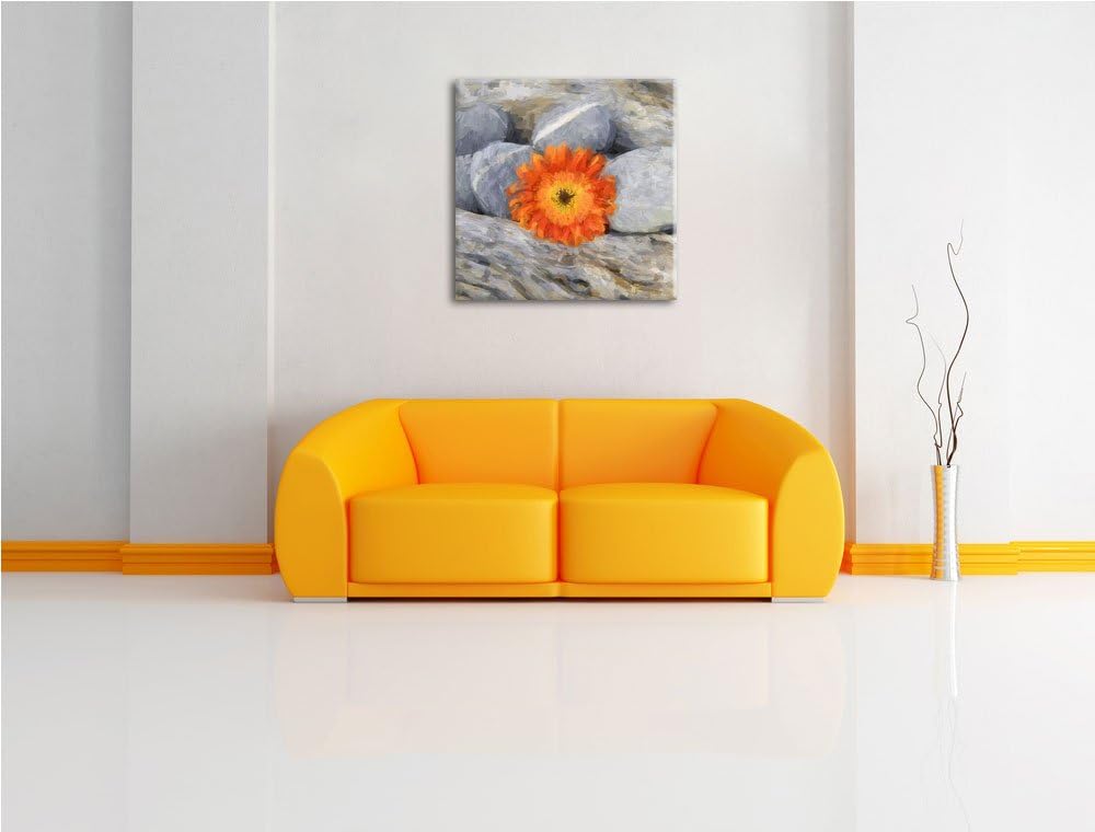 Pixxprint kleine Gerbera zwischen Zen Steinen, Format: 70x70 als Leinwandbild, 70x70