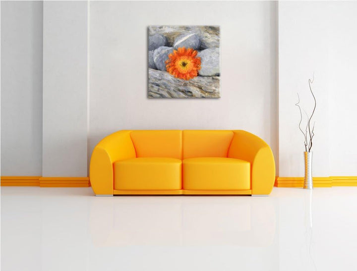 Pixxprint kleine Gerbera zwischen Zen Steinen, Format: 70x70 als Leinwandbild, 70x70