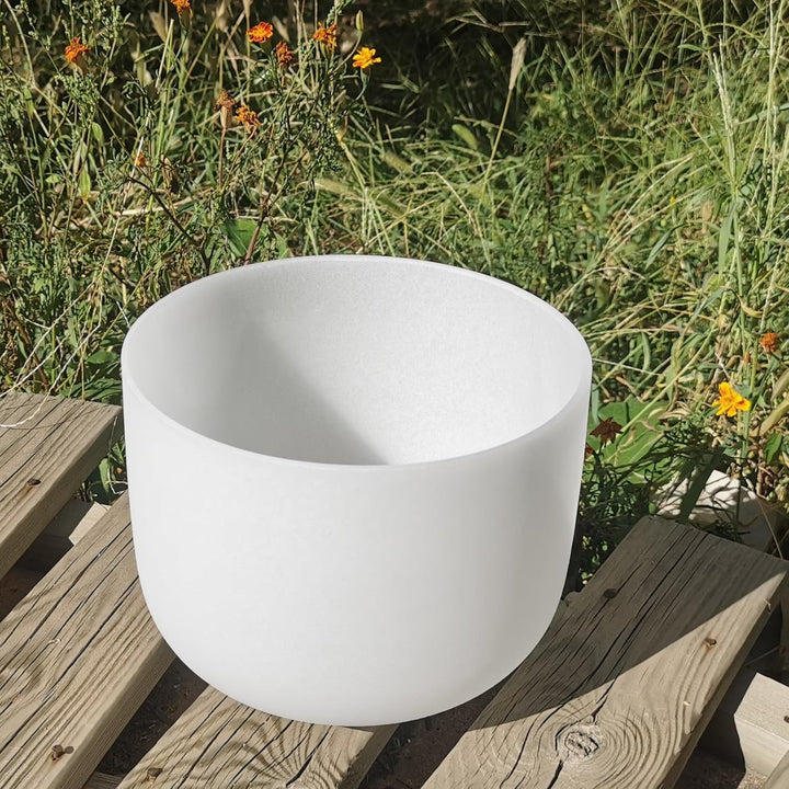 528hz Wurzel Chakra Frosted Quarz Kristall Singing Bowl C Note 8 Zoll mit Gummi Mallet