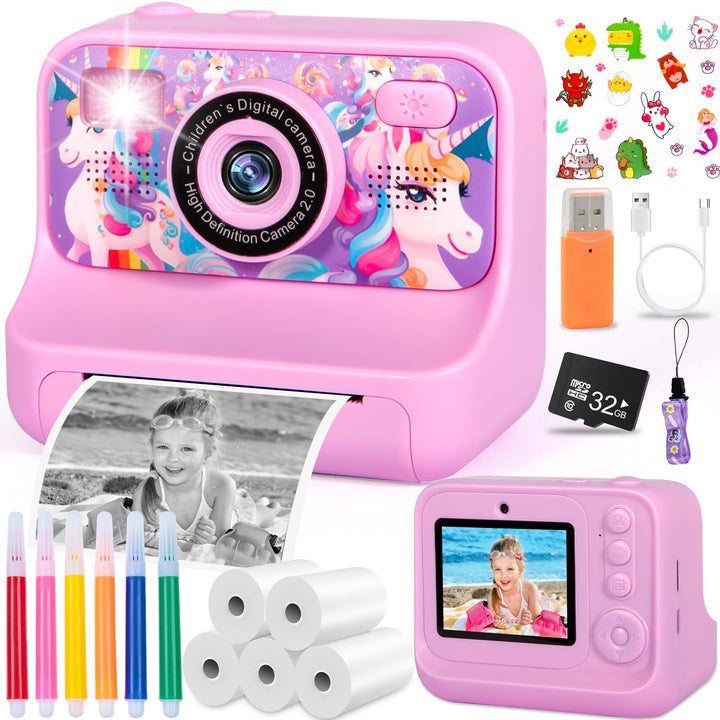 Sofortbildkamera Kinder, 1080P HD Sofortdruck von Fotos, 2,4 Zoll Bildschirm Kinderkamera Sofortbild