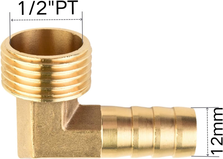 6 Stück 1/2"Aussengewinde Winkel 90° Messing Schlauchanschluss, PT 1/2 Zoll x 12 mm Kupplung Anschlu