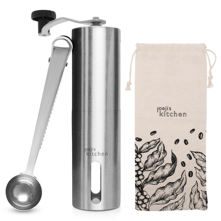 Joeji's Kitchen Kaffeemühle manuell mit Keramikmahlwerk - Tragbar Hand Espressomühle Edelstahl mit S