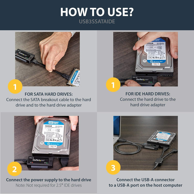 StarTech.com USB 3.0 auf SATA / IDE Festplatten Adapter/ Konverter - USB zu SSD HDD Adapter Kit, USB