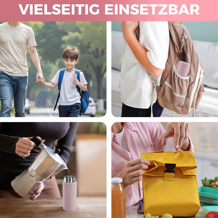 【Upgrade-Version】Exllena Mini Thermosflasche 250ml mit Edelstahl-Deckel, Trinkflasche Klein Doppelwa