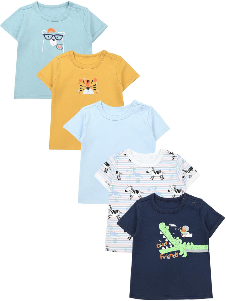 TupTam Baby Jungen Kurzarm T-Shirt mit Aufdruck Unifarben Sterne Streifen 5er Set 62 Krokodil Dunkel