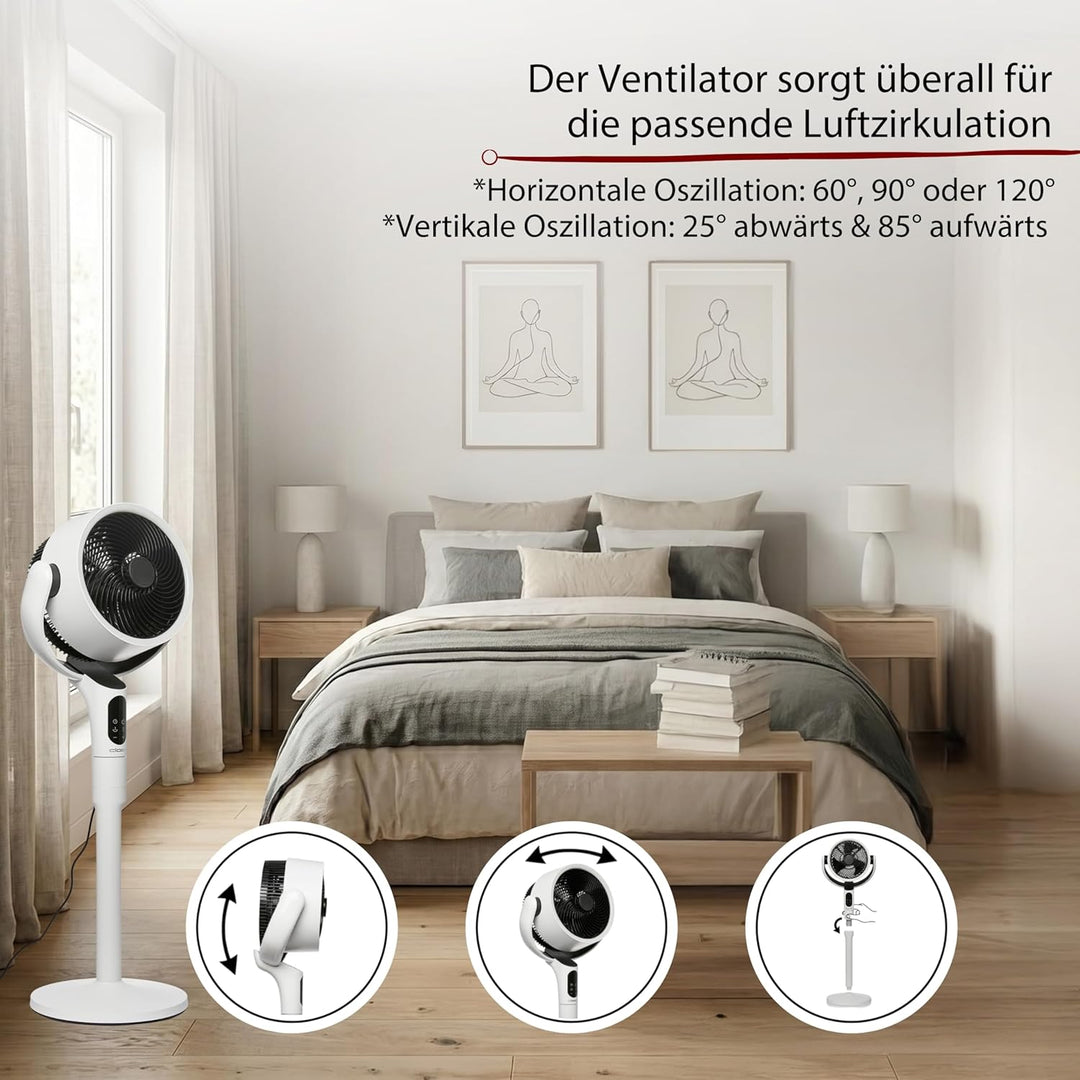 Cloer FA2001 Standventilator & Tischventilator, Weiss | leise, Fernbedienung, 12 Stufen, Schlafmodus