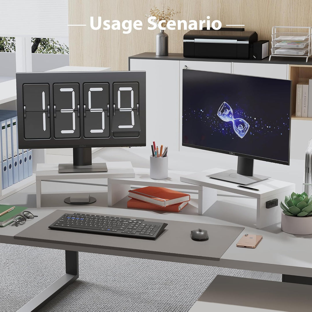 BONTEC Monitorständer Holz, Dual Monitor Stand Riser mit Handyhalter, Verstellbare Länge und Schwenk