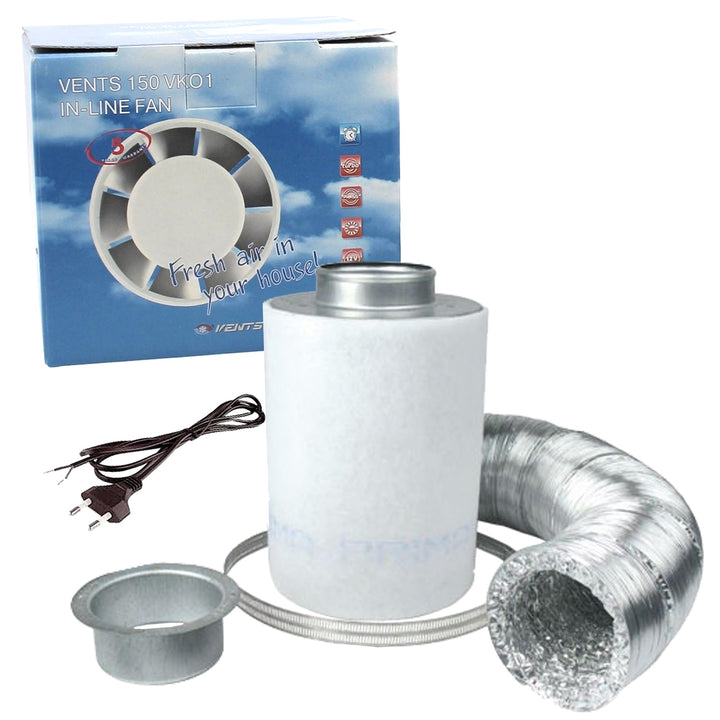 Belüftungsset 100 mm 125 mm 150 mm für Wachstumskammer mit Abluftventilator und Aktivkohlefilter 100