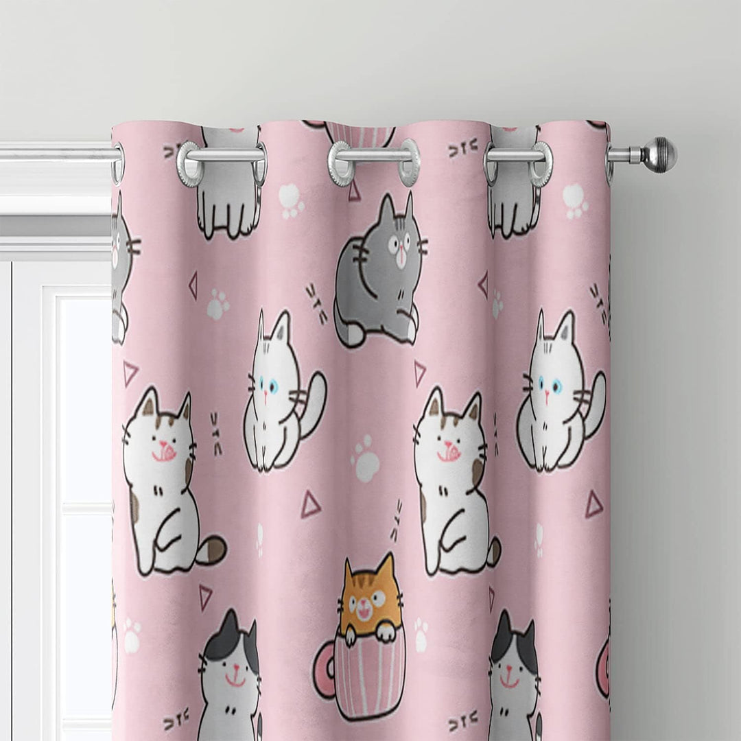 HOSIMA Katze Vorhänge Blickdicht Gardinen Mit Ösen,2-Set 140x245cm Niedlich Rosa Leichte & weiche Ve