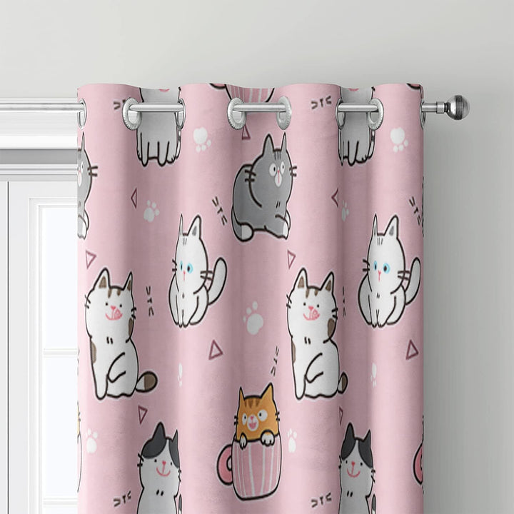 HOSIMA Katze Vorhänge Blickdicht Gardinen Mit Ösen,2-Set 140x245cm Niedlich Rosa Leichte & weiche Ve