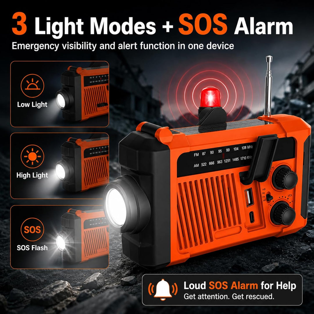 Notfallradio Solarbetriebenes, Kurbelradio mit 2000mAh Akku Powerbank AM/FM Notfall Radio SOS-Alarm