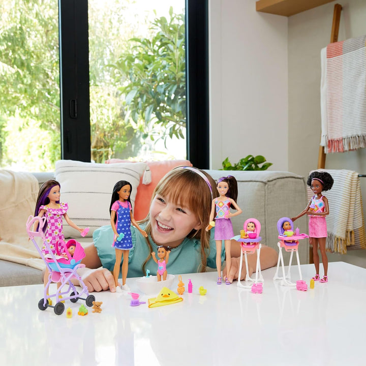 Barbie Skipper Babysitters Inc. Spielset mit brünetter Puppe, Blonder Babypuppe, Kinderwagen mit abn