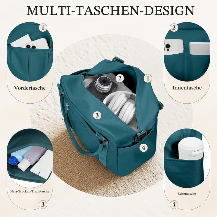 SEAFEW Reisetasche 24L, 40x30x20 Ryanair Handgepäck Tasche für Flugzeug Weekender Sporttasche Damen