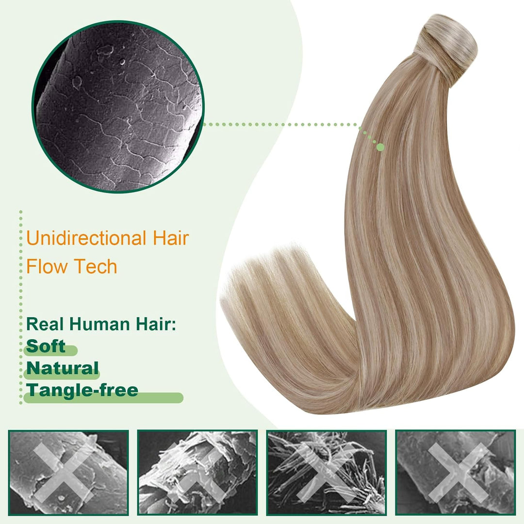 Easyouth Zopf Haarverlangerung Echthaar Clip in Zopf Extensions Ponytail 18 Zoll 80g Farbe Aschbraun